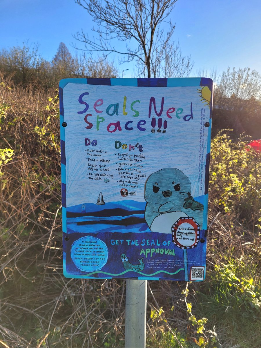 wardiebaybeach's tweet photo. Sincere thanks to Sarah & the @LogoLtd team in Glasgow for supplying a replacement #SealsNeedSpace sign, after the original was sadly vandalised over Winter. Thanks again to all local primary school children who took part to create this collaborative sign to #SaveOurSeals! #SOS. https://t.co/APN0bBkAqv