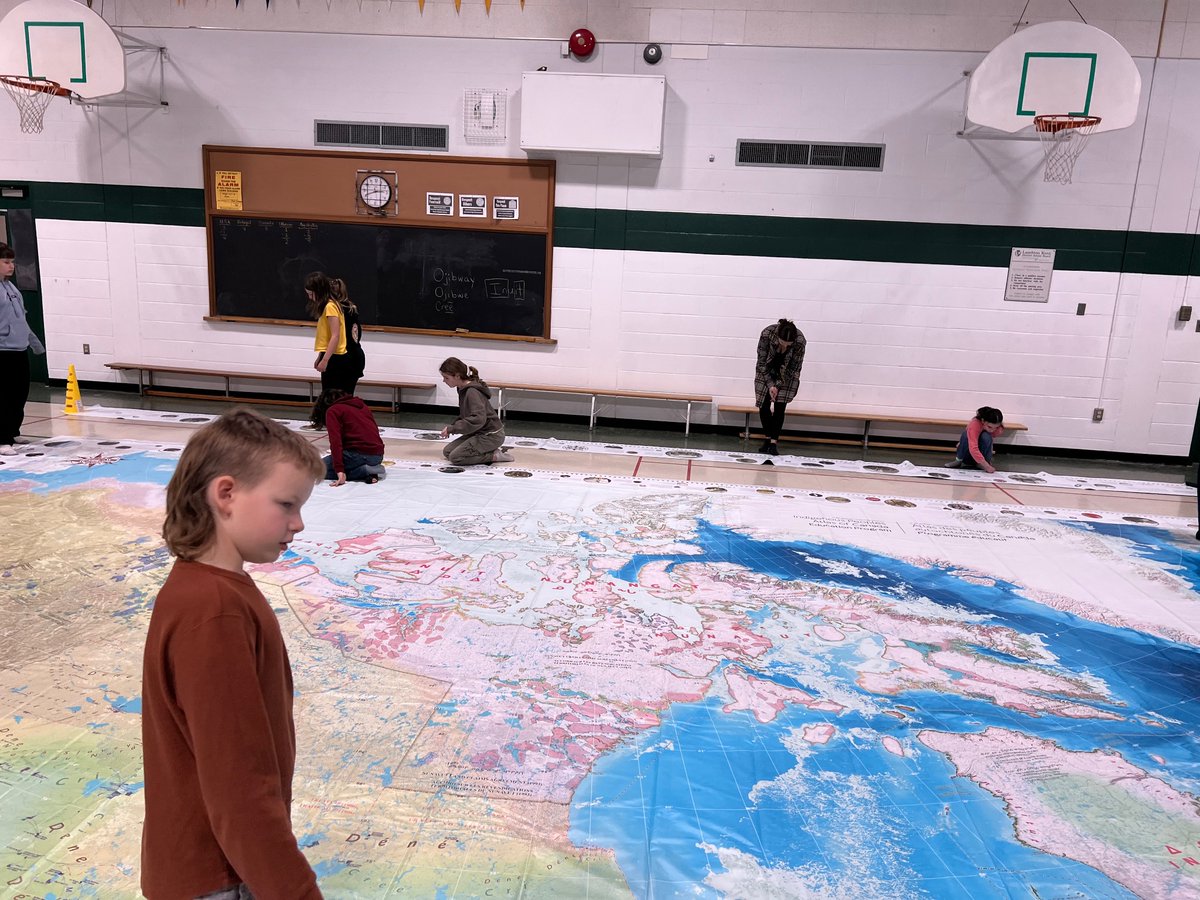 Almost all <a href="/hwburgessps/">H. W. Burgess PS</a> classes and staff had a chance to learn with the Indigenous People’s Atlas of Canada Floor Map. 
We wished we could have more time with it, there’s so much to explore and so many discussions to have! 
#LKDSB @LKElempro