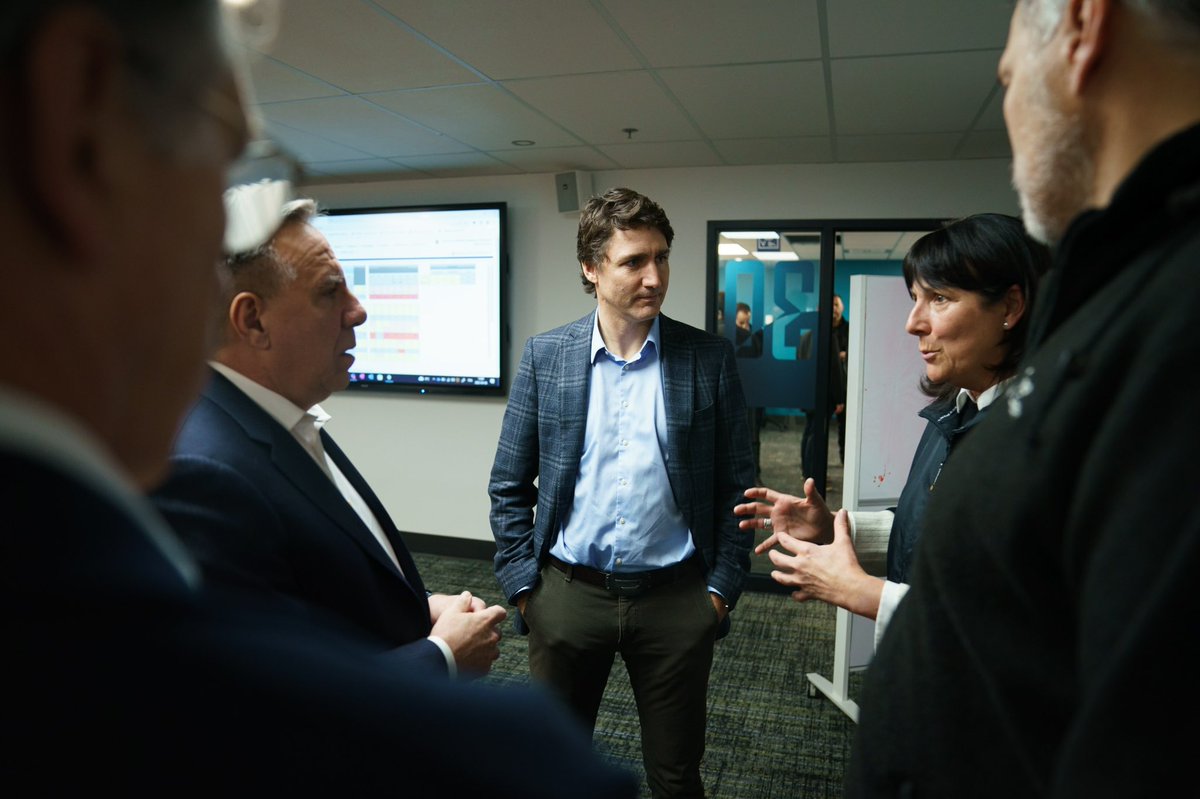 JustinTrudeau's tweet photo. My message to the people of Quebec and Eastern Ontario: We’re here to help as needed. As crews continue to clear roads and restore power, please stay safe. And to the officials who briefed us earlier: We’ll make sure you have what you need to keep making progress. https://t.co/2JV2FRU4HT