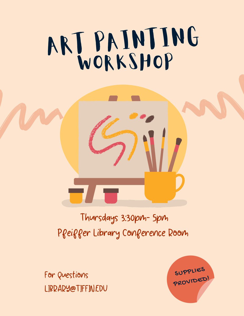 The Pfeiffer Library will be offering free painting workshop classes on Thursdays, from 3:30 - 5:00 PM. These classes are open to any TU student and will be held in the Conference Room. The library will supply all the materials. You just need to show up and take part.