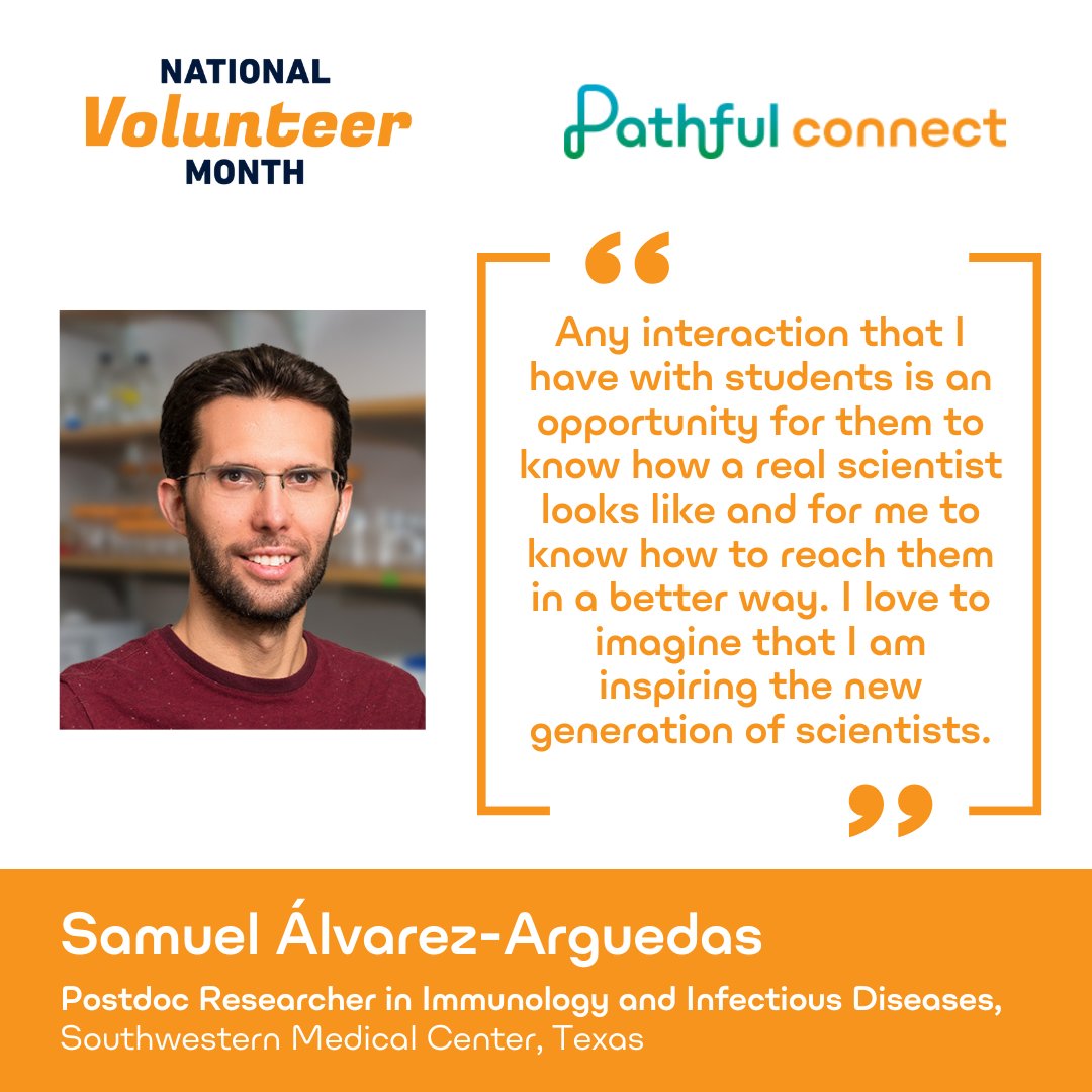 Pathfulinc's tweet photo. π This #NationalVolunteerMonth, let's show some love to our amazing professionals!
Meet Samuel Γlvarez-Arguedas, a Post-Doc Researcher at the @UTSWNews who managed to impact almost 300 students since joining in 2021.
Become a pro too β‘οΈ https://t.co/e8xTZgtiIj
#PathfulConnect https://t.co/tiRDpc2fre