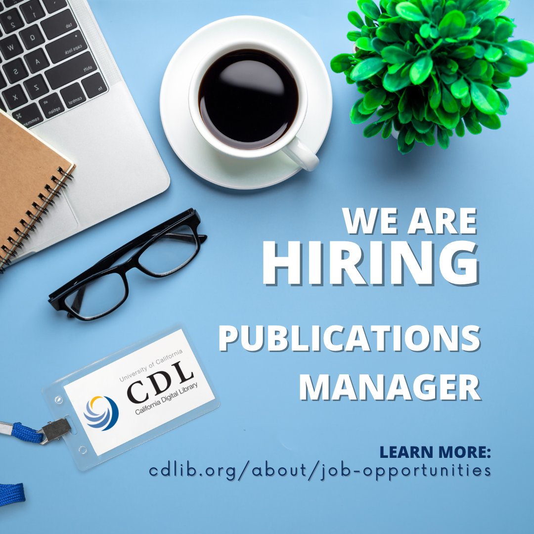 icymi: We're hiring! Join the <a href="/eScholarship/">eScholarship</a> team at <a href="/CalDigLib/">CA Digital Library</a> as our newest Publications Manager supporting a thriving #openaccess publishing &amp; repository program! cdlib.org/about/job-oppo…
#libjobs #publishingjobs #scholcomm #librarypublishing