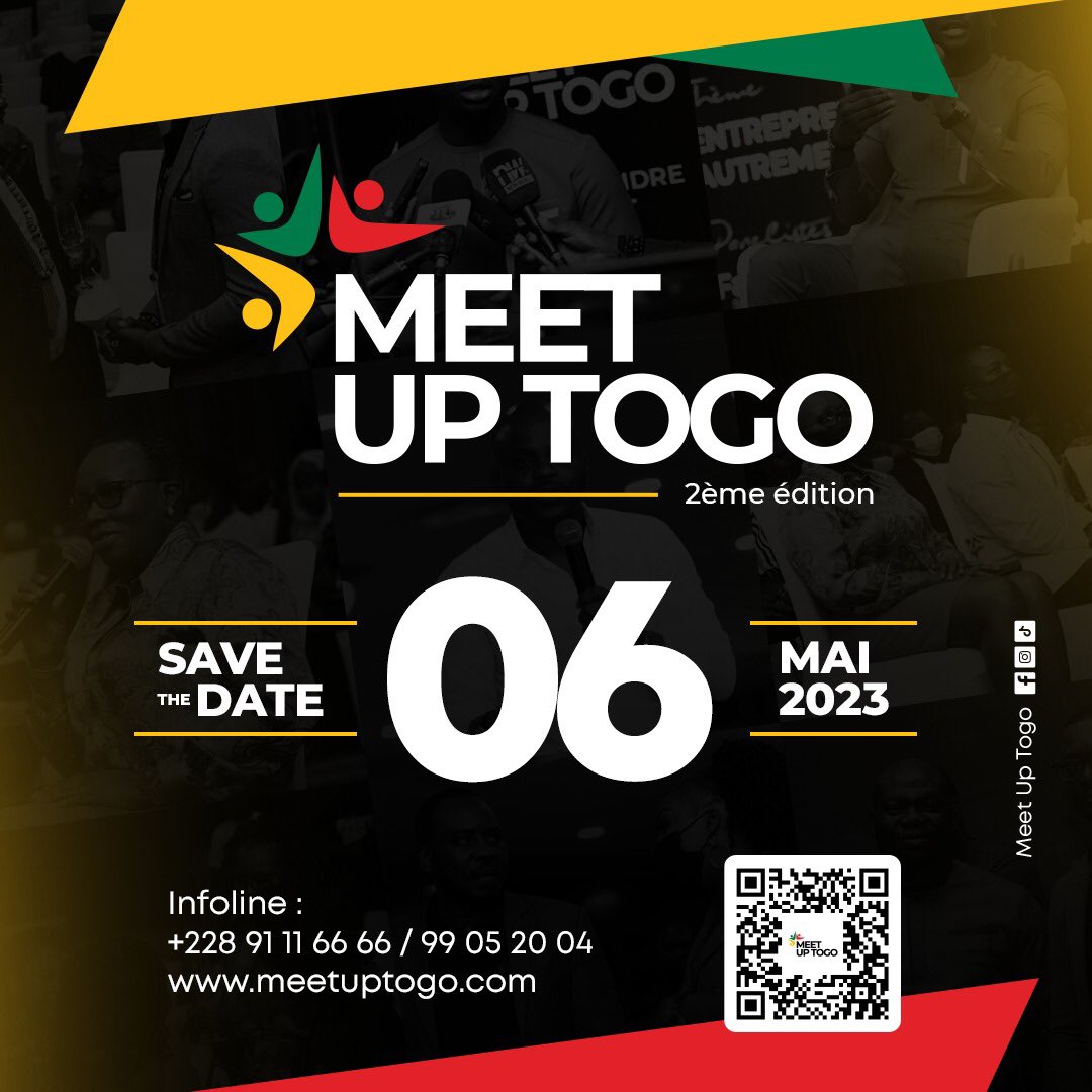 La deuxième édition de Meet Up Togo aura lieu le 6 mai 2023, sous le thème ”Oser l'Afrique : le rêve africain ou la redécouverte des opportunités locales.” 💪🏾

#TgTwittos #opportunities