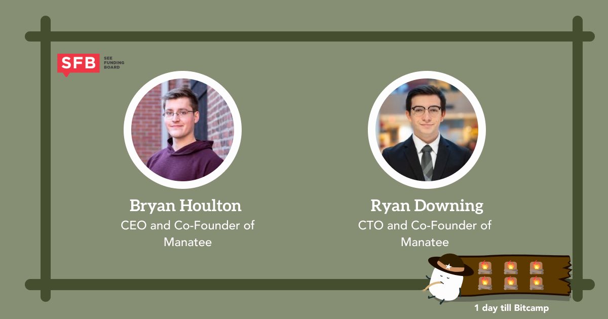 Please welcome our guest speakers for this year, Bryan Houlton and Ryan Downing! They are the co-founders of Manatee and UMD alumni.  Manatee is a startup that works to create simplified demonstrations for clients pertaining to marketing and sales!👏🔥
