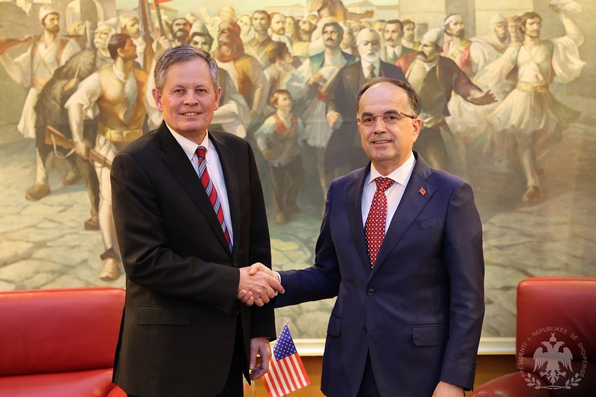 BajramBegajAL's tweet photo. Met with #US Senator @SteveDaines to discuss the multidimensional support of the United States to #Albania! We are grateful for the strategic partnership between 🇦🇱 and 🇺🇸! #strongertogether #krahperkrah https://t.co/NuwLeWpPPQ