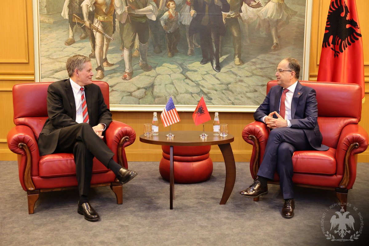 BajramBegajAL's tweet photo. Met with #US Senator @SteveDaines to discuss the multidimensional support of the United States to #Albania! We are grateful for the strategic partnership between 🇦🇱 and 🇺🇸! #strongertogether #krahperkrah https://t.co/NuwLeWpPPQ