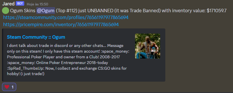 calearo's tweet photo. @Adrian_Trade @rich_foreskin @CounterStrike @Steam @greenispoor @PterodactylCar @esportfirecom @theScoreesports @Flood_CSGO @anomalyxd @aintog @CSGORoll Thanks guys1!!! i got unbanned https://t.co/ACCw0wtD7g