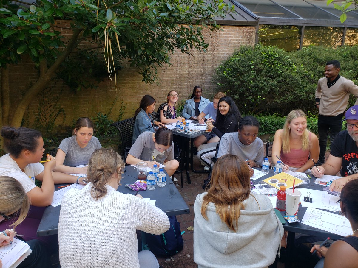 LsuFrench's tweet photo. French people love comic books, les bandes dessinées (BD) which are an important part of French culture.During a recent Pause Café session students made their own panels about their life at LSU or a story about French. Check out the LSU students' Bandes Dessinées. https://t.co/gbSUQLLIdG