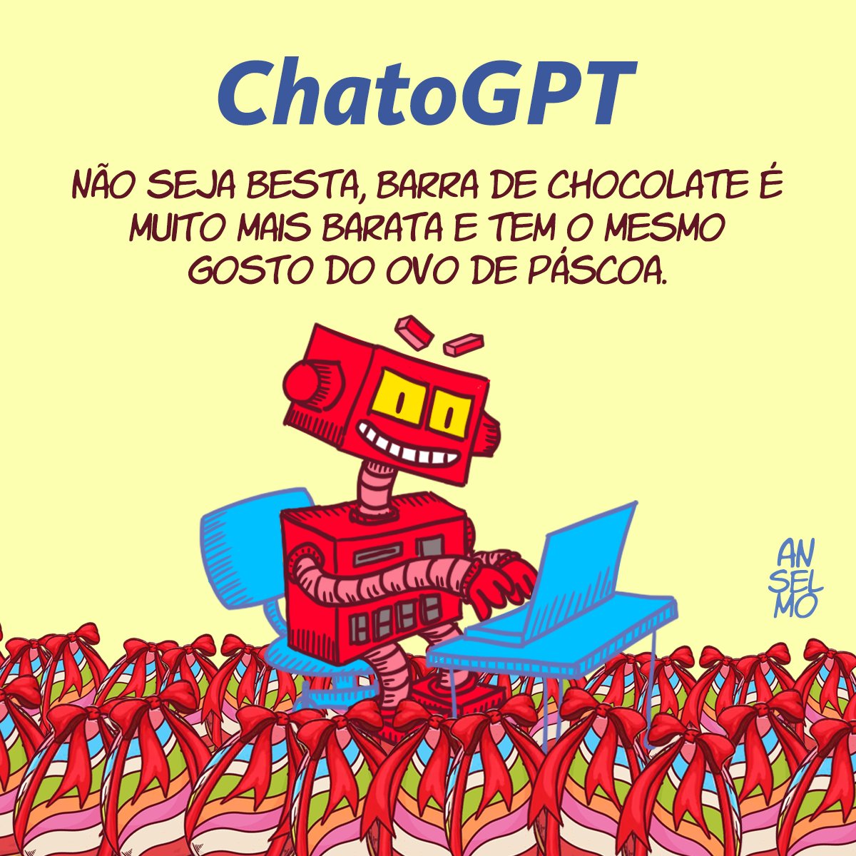 O Chato GPT na Páscoa #desenho #drawing #draw #characters #humor #natureza #cartum #charge #vidaurbana #cidade #ilustração #desenho #robo #cerveja #beercast #robot #ia #ai #chatgpt #inteligenciaartificial #ilustração #pascoa #ovo #ovodepascoa #chocolate #chatogpt