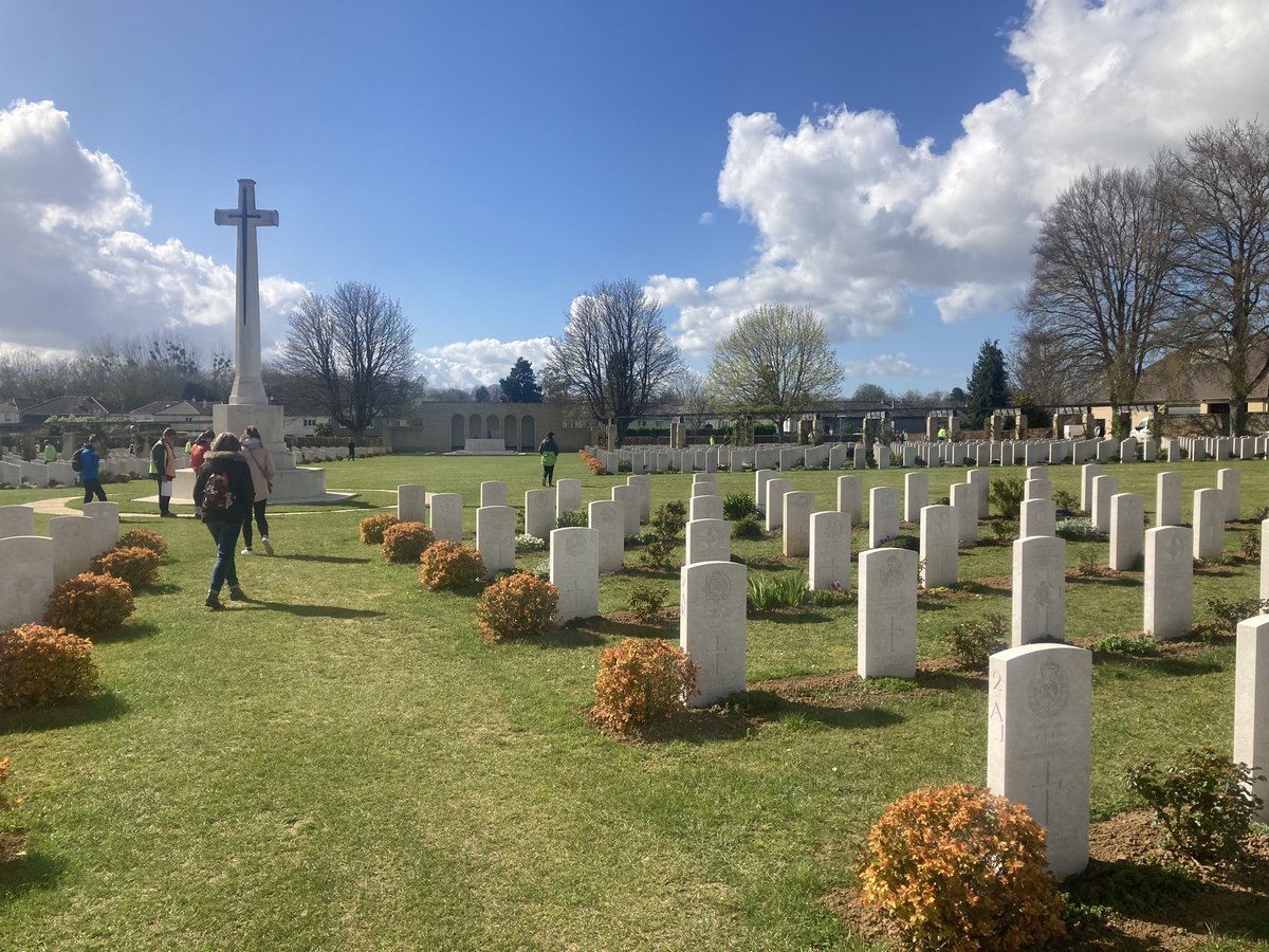 Watchetscouts's tweet photo. Day 6 #Normandy Expedition. Cycle from #Arromanche to #Ouistreham to #PegasusBridge &amp; back to #Ouistreham .  Respects paid to those fallen at @CWGC #Ranville . @SomersetScouts @scouts @MoorsAndCoastal https://t.co/Jwht09jF5c