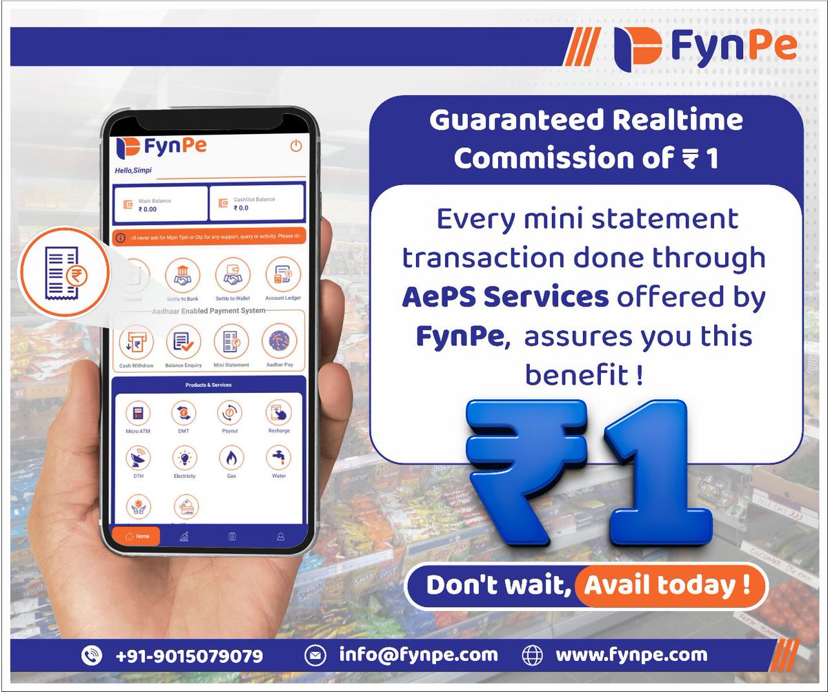 fynpe_payments's tweet photo. Connect with FynPe today and avail of the best-in-industry commission. We offer a guaranteed realtime commission of Re 1 for mini statement transaction through our AePS Services.  Call us today and get started !
#BankStatementServices
#BankStatementAnalysis
#fynpe https://t.co/HzIJfUThOj