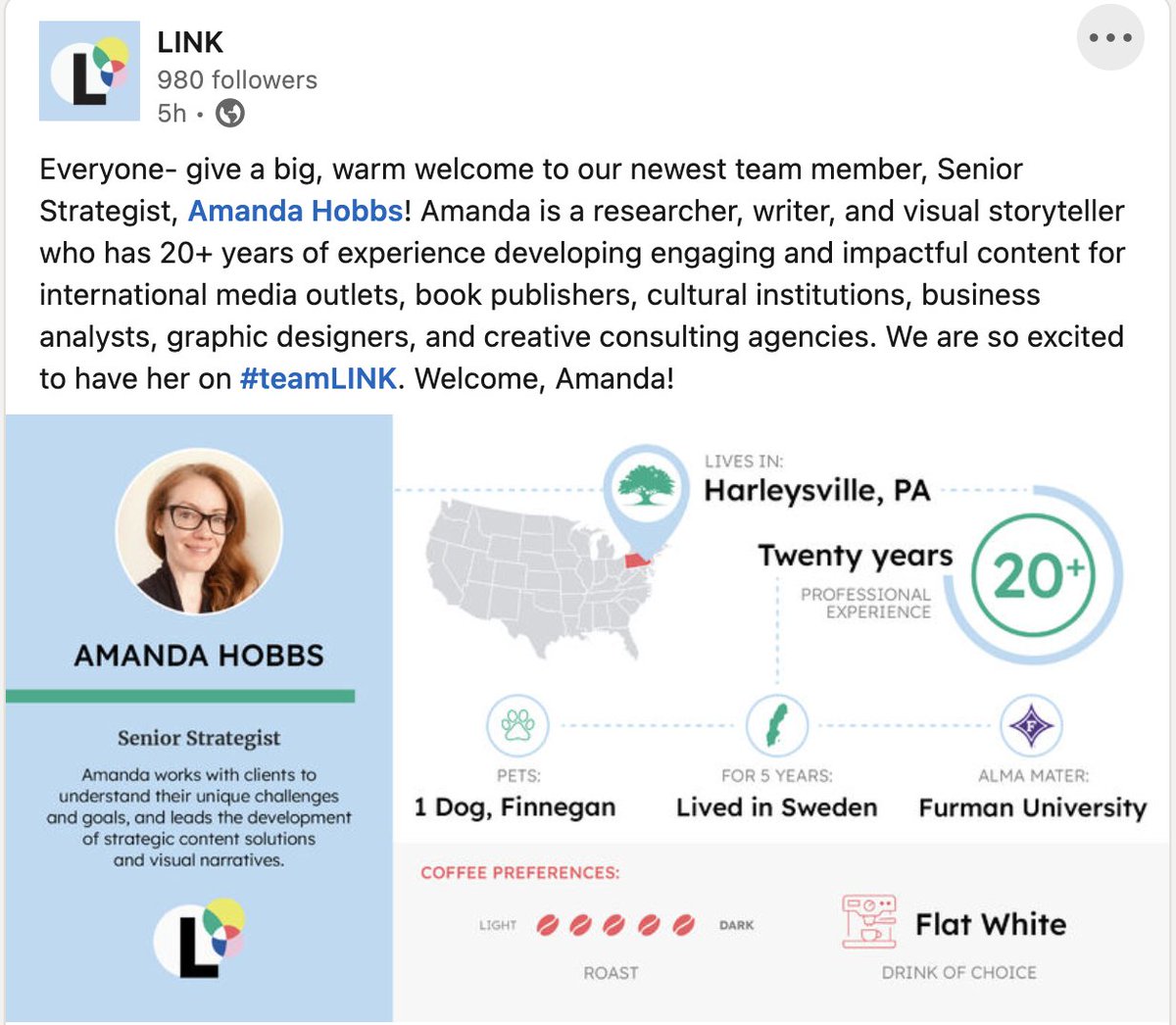 I'm thrilled to share that I've started a new position at Link (useinktothink.com). Very excited to be working with a small - but mighty! - team of talented creatives.