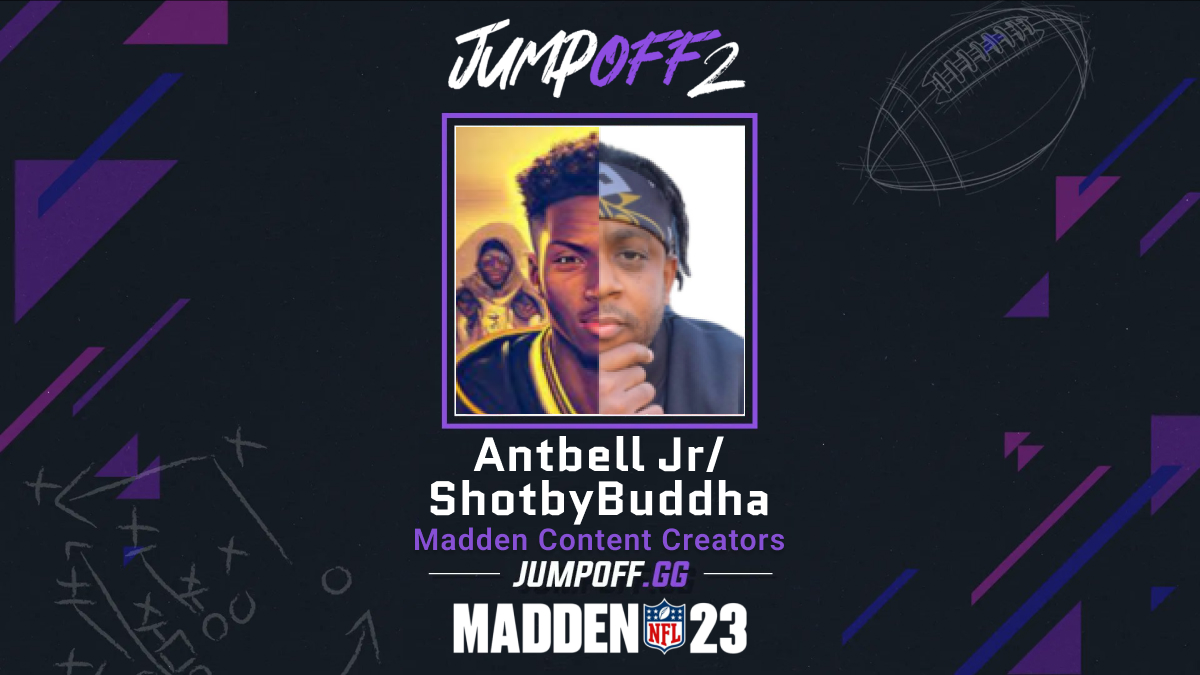 jumpoffgg's tweet photo. Everybody give a warm welcome to @SHOTBYBUDDHA and @AntBellJr, our newest #Jumpoff2 creator at Madden. 

Can’t wait to watch y’all slay the qualifiers on April 15th at https://t.co/dLidLBJgMv. 

Let's vibe out and make this event go viral! 

#jumpoffgg #madden23 #runitback https://t.co/MUCFbpH0UL