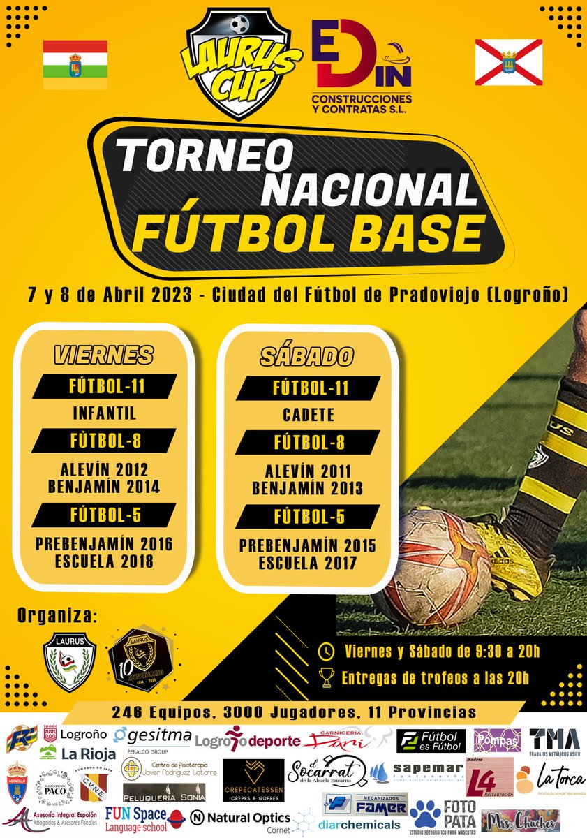 infolaurus's tweet photo. LAURUS CUP | EDIN CONSTRUCCIONES

¡Mañana es el día! Todo preparado para que 3000 pequeños futbolistas disfruten de su deporte favorito.

Los muchos que nos visitáis de fuera desearos un buen viaje y feliz estancia en Logroño y La Rioja.

Previsión de 🌞

#LC23
#FiestaFutbolBase https://t.co/APyynSSwtF