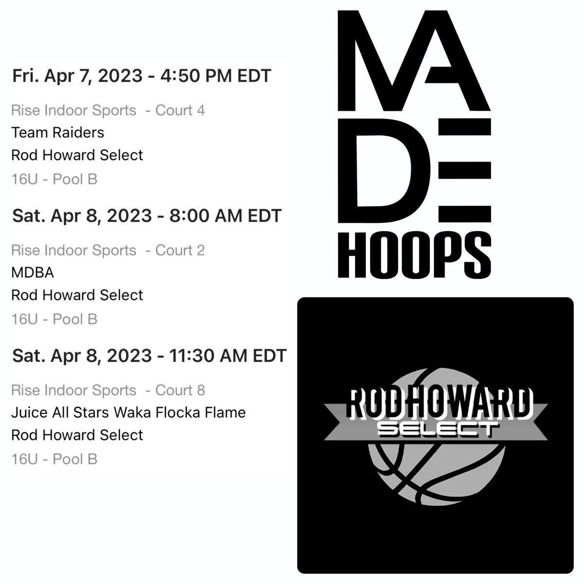ROD HOWARD SELECT (@rodselect) on Twitter photo Looking forward to some Easter weekend Hoops! Come check out the team in Bermuda Run this Friday and Saturday. <a href="/madehoops/">MADE Hoops</a> Looking forward to some Easter weekend Hoops! Come check out the team in Bermuda Run this Friday and Saturday. <a href="/madehoops/">MADE Hoops</a>