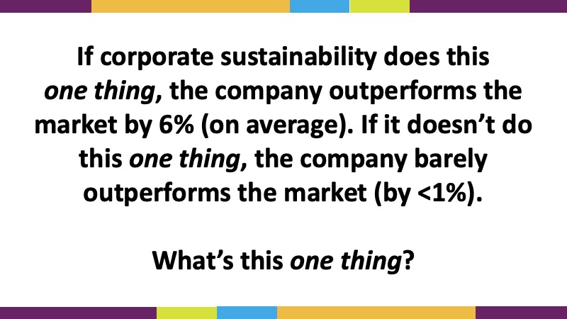 If #CorporateSustainability does this one thing, the company outperforms the market by 6% (on average). Find out what this one thing is at my breakfast presentation for EarthShare NC on April 20. Register: earthsharenc.org/earth-day/brea…

#NorthCarolina #ESG #CSR #EarthDay #DoGoodAtWork