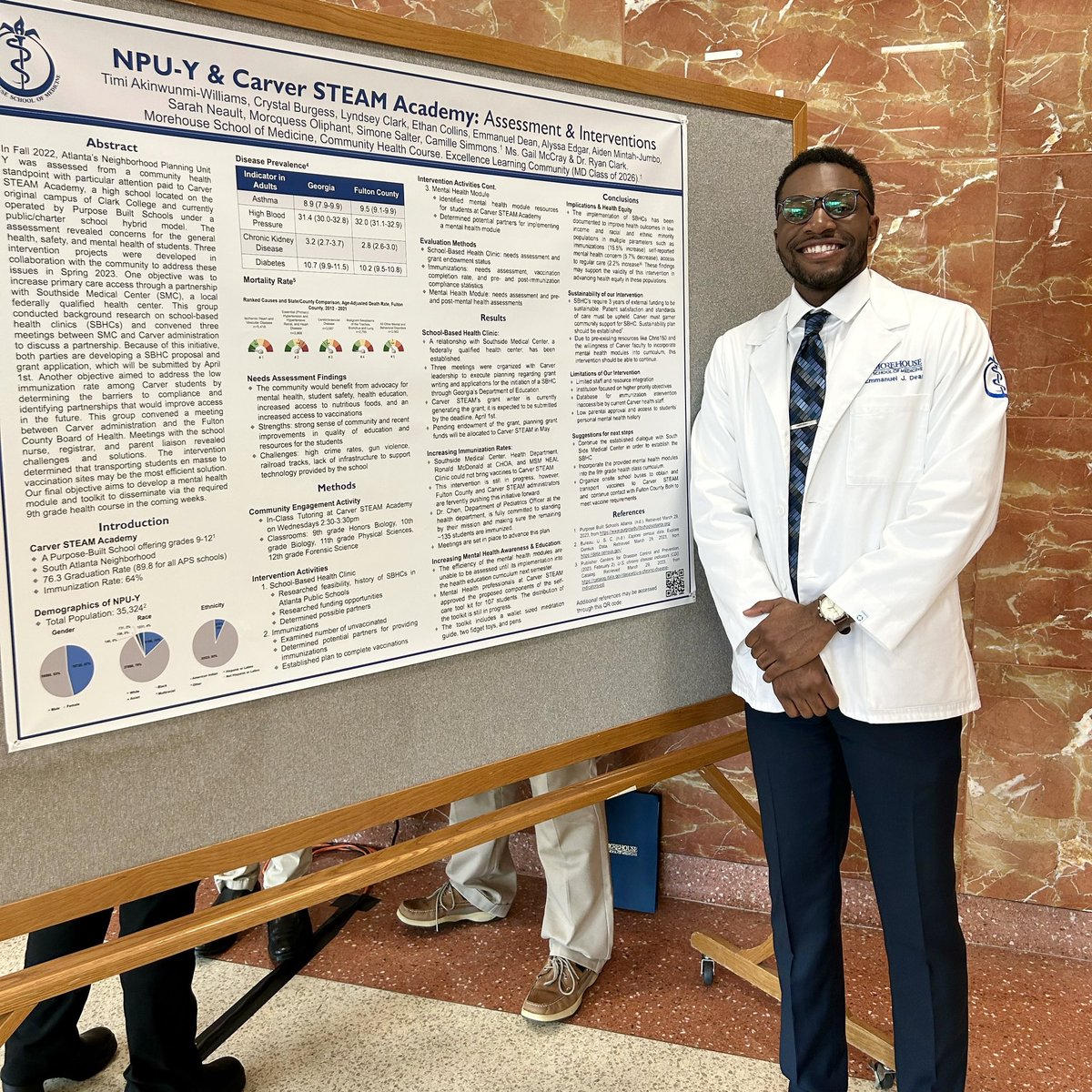 Honored to present our community health research regarding our assessment and interventions at Carver STEAM Academy & the NPU-Y community at the 2023 Daniel S. Blumenthal, MD MPH Public Health Symposium! 
@MSMEDU @AAMCtoday 
#research #symposium #posterpresentation