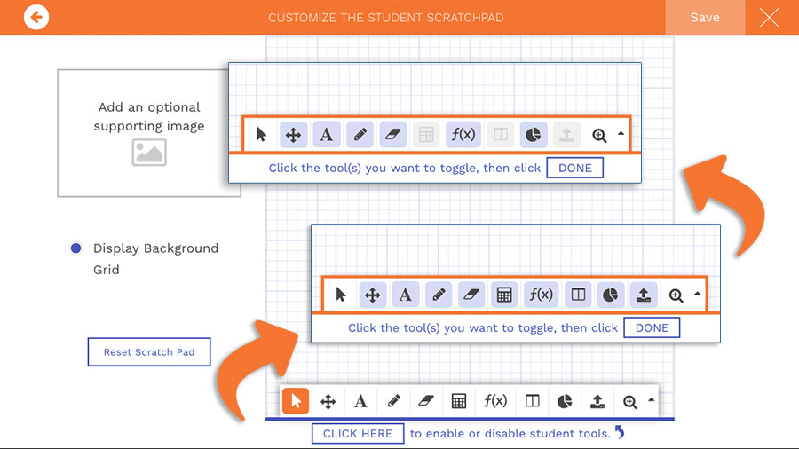 You can disable tools on the student scratchpad – just click on the Scratchpad Settings button, click the button to enable or disable tools, and then click on the tools you want to disable. #EdTech #FormativeTech