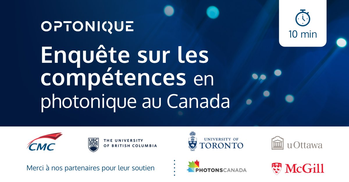 CMCMicrosystems's tweet image. Veuillez prendre une minute pour partager vos idées et identifier les #compétences vitales pour le secteur de la #photonique. Les résultats de cette courte enquête seront partagés sous forme de livres blancs et de publications. @MitacsCanada @NSERC_CRSNG @DevEconCan
