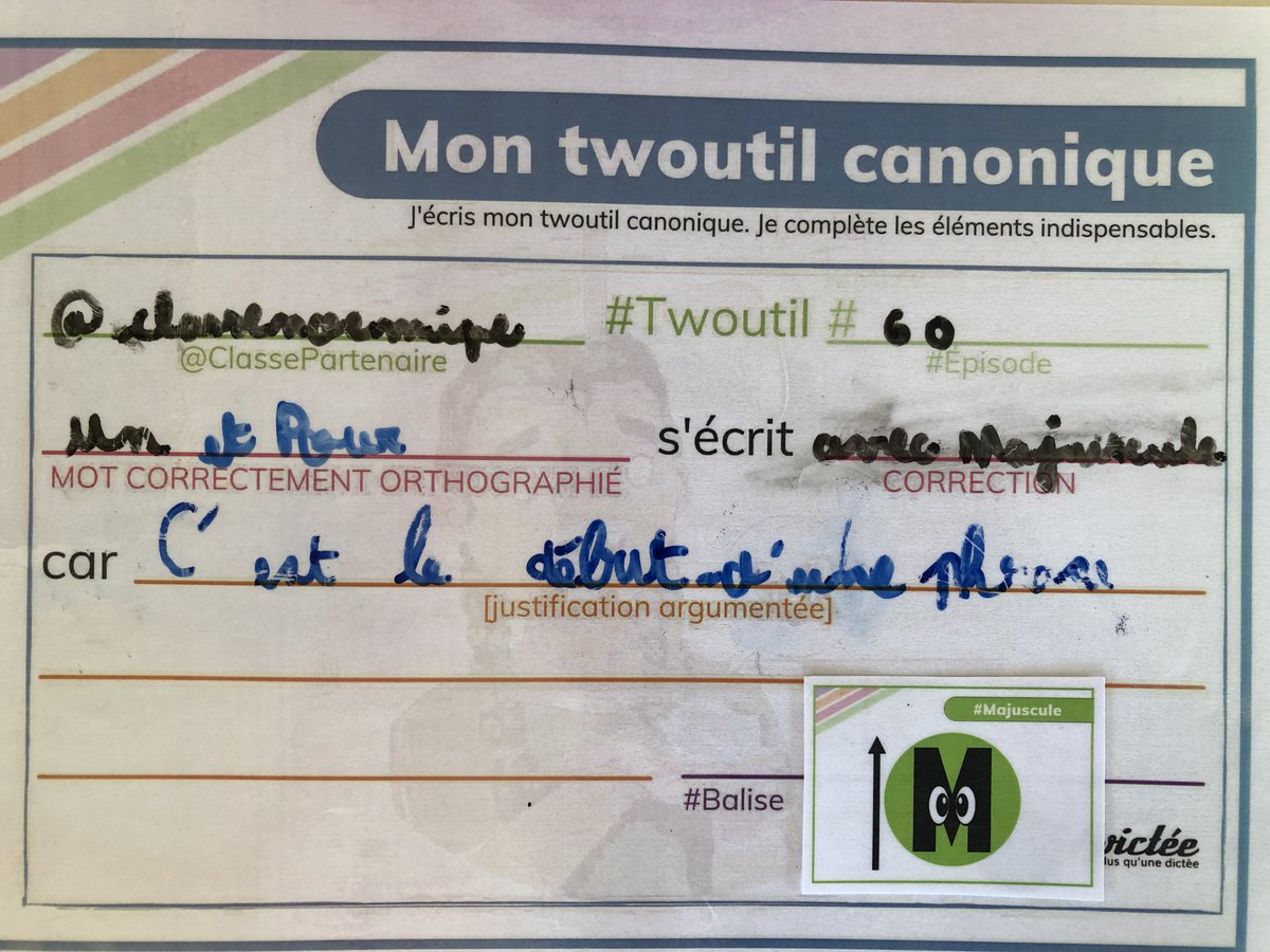 cpce1_dr's tweet photo. @classenoemipe
#Groupes2345 #Twoutil Un et Pour s'écrivent avec une majuscule car c'est le début d'une phrase #Majuscule https://t.co/49d7m0ZURk