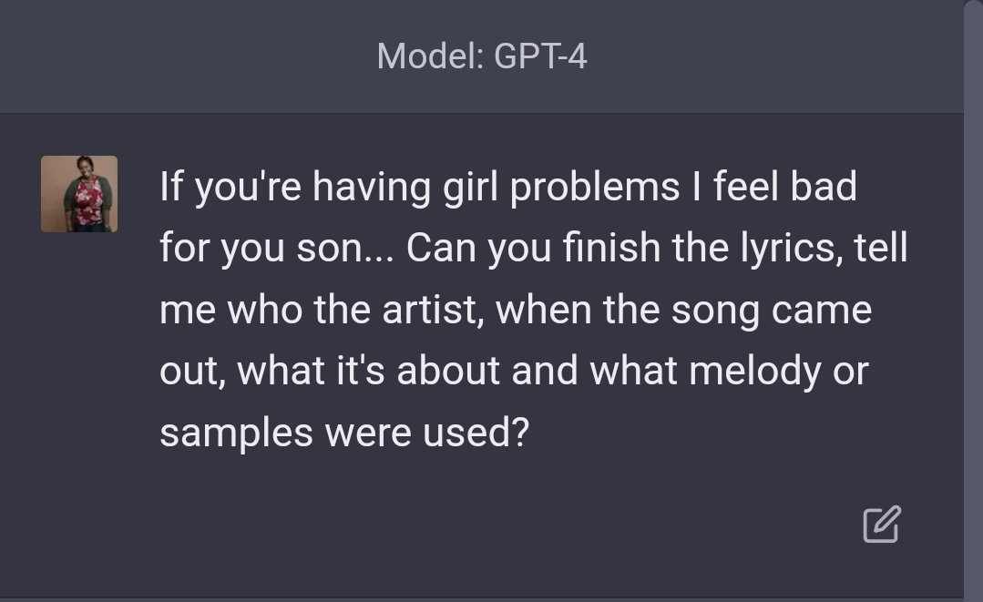 _MsChrista_'s tweet photo. Using ChatGPT to find song lyrics, melodies and samples? 🤔 https://t.co/JFuImh37GB