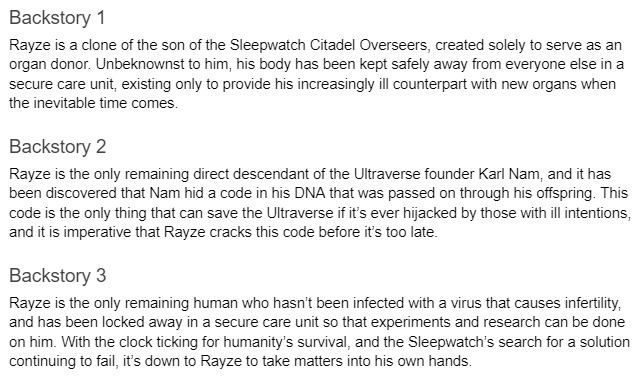 forcedoffline's tweet photo. YOU can contribute to the canon of our lore! Our professional writer crafted these three options for the backstory of the main character Rayze Reska. Vote in the poll below. Those who vote for the winning option will be listed as authors on our website! There is more to come! 🫡 https://t.co/hvEQy5nYoM