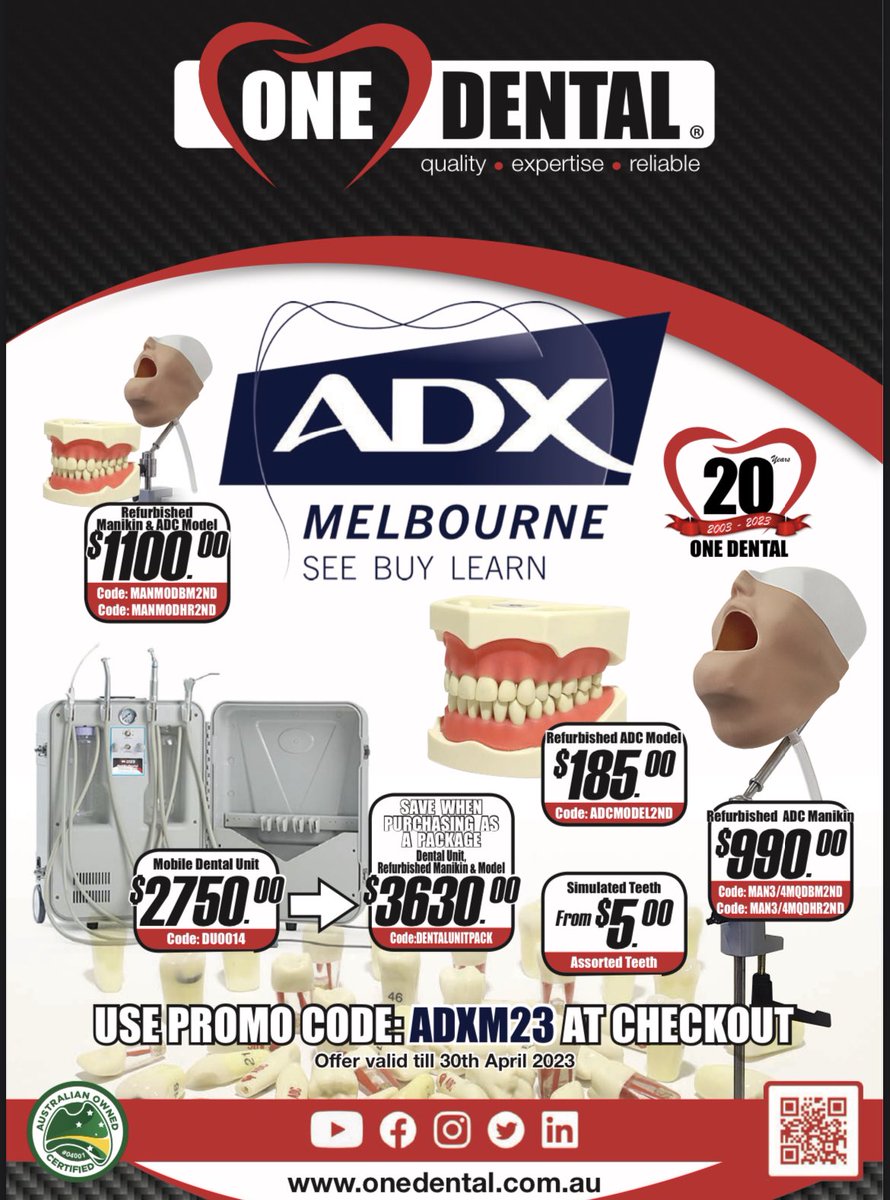 📣 Student, new grad or doing online CPD &amp; need a home set up for training.  Our complete system is ideal and fully portable.
Jump online as our ♻️ refurbished manikins &amp; models are limited 🏃‍♂️
Promo Code ADXM23
#dentalstudent
#oralhealth
#dentalcpd
#ADSA