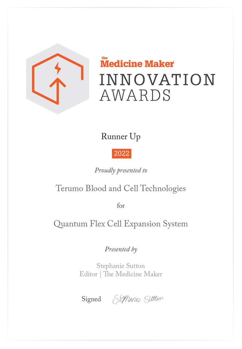 terumobct's tweet photo. We were honored that @medicine_maker nominated our #QuantumFlex for a 2022 Innovation Award, and we're now thrilled to share that the community has awarded us an Honorable Mention! Congrats to the grand winner 👏 &amp; all fellow nominees - and thanks again for your votes!  🙌 https://t.co/qrgdrMjIky