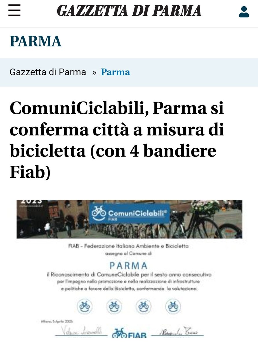 Parma si conferma città a misura di bicicletta. 
@comuniciclabili 
<a href="/FiabParma/">FiabParma</a> 
#Parmabybike