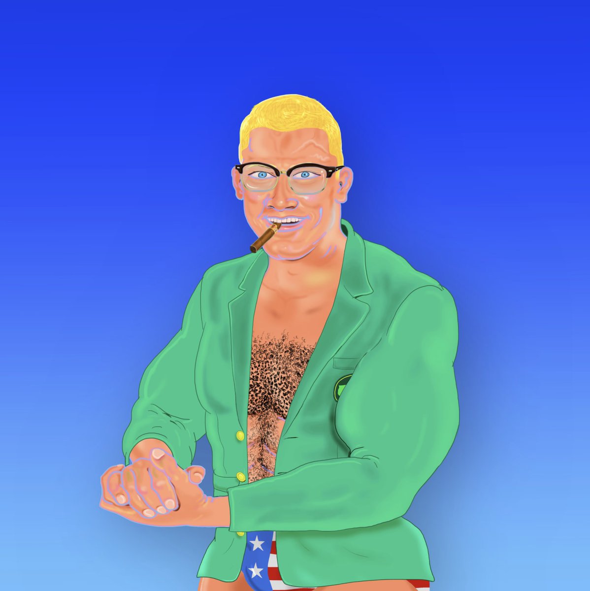 Happy Masters Thursday from "Elon Muscle" (Wrasslers Rarity Rank #1,697) This goofy looking bastard is ready to throw hands and count bands, so clean your balls and hold your calls, watch out now 🏌️‍♂️#FORE