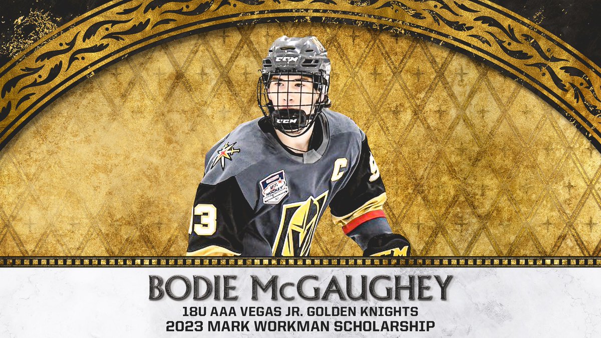 GoldenKnights's tweet photo. We are thrilled to recognize Bodie McGaughey of the 18U AAA Vegas Jr. Golden Knights as the 2023 recipient of the Mark Workman Scholarship 🤗

The scholarship is awarded to a student-athlete who best exemplifies passion, sportsmanship, and much more: https://t.co/lLrD8cft2n https://t.co/kO50u1UqwH