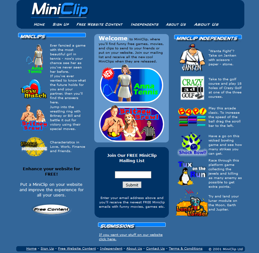 WebDesignMuseum's tweet photo. MiniClip website in 2001
#WebDesignMuseum https://t.co/qUusDDNCMw