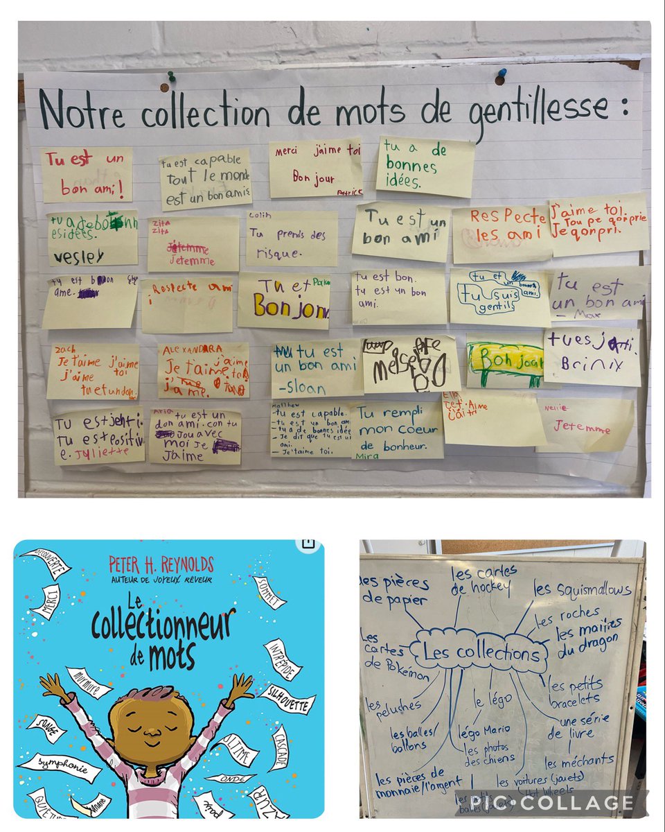 Are you a collector? We brainstormed the different collections we have and then read “Le collectionneur de mots”. We understood the impact of using #kindwords so we made our own collection of #kindwords to post in our classroom. @AllenbyPS_TDSB @TDSB_MHWB