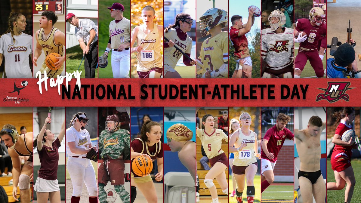 NorwichCadets's tweet photo. Happy National Student-Athlete Day! Today, we celebrate all of our student-athletes at Norwich who work so diligently in and out of the classroom, and we recognize the countless hours each athlete dedicates to their academics and athletics.

#RollWick https://t.co/Ldn9ifi5x0