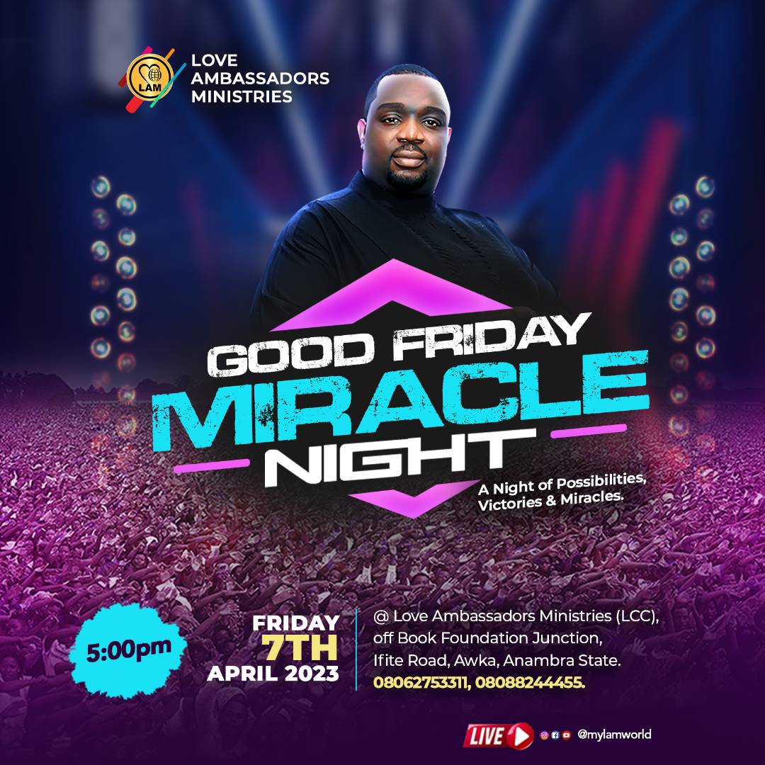david_ifechukwu's tweet photo. I invite you to a Night of Possibilities, Victories and Miracles. Join us for a powerful night of miracles and breakthroughs! Come in faith and encounter God's transforming power tomorrow.
#lamgoodfriday #goodfriday #GoodFridayMiracleService #goodfridaymiraclenight https://t.co/7QYgEq6C48