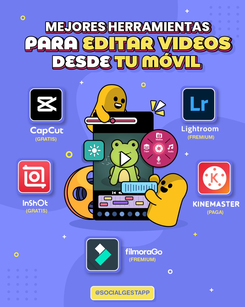 SocialGestApp's tweet photo. Las mejores herramientas para editar videos desde tu móvil 🔥
👀📽️ Con estas herramientas podrás generar el contenido multimedia perfecto para tu audiencia 💪
#capcut #filmorago #ligthroom #inshot #kinemaster #SocialGest #communitymanager #socialmediamanager https://t.co/pOoAwBi6Ii