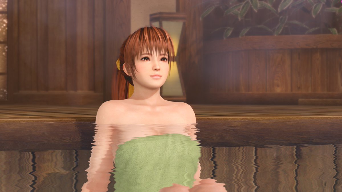 Kasumi leans back in the hotspring, enjoying herself letting all troubles melt away.