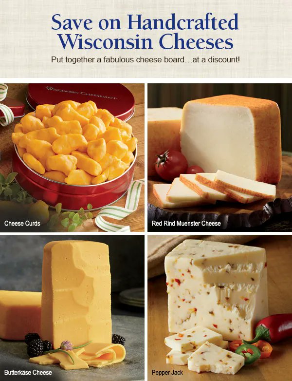WiscCheeseman's tweet image. Shop our Spring Stock-Up Sale and save on handcrafted Wisconsin cheeses! 🧀 Shop now while supplies last: buff.ly/3nLQaGA