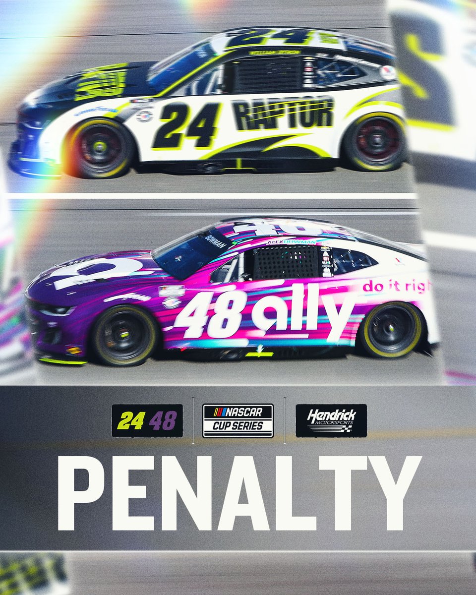 NEWS: The Nos. 24 and 48 cars have been issued L1-level penalties for a modification to the greenhouse.

The penalties are a loss of 60 driver and owner points and a loss of 5 playoff points for the drivers and owner.