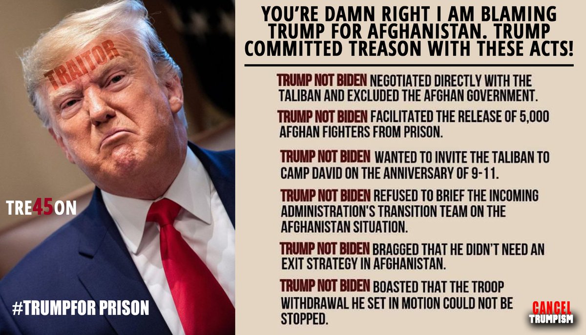 TonyHussein4's tweet photo. Blame Trump, Mike Pompeo, and the Republican Party for Afghanistan. Donald J. Trump freed 5,000 Taliban soldiers from prison. Then, the Trump administration refused to brief the Biden Administration's transition team about the situation in Afghanistan. https://t.co/NuY2hdE2DY