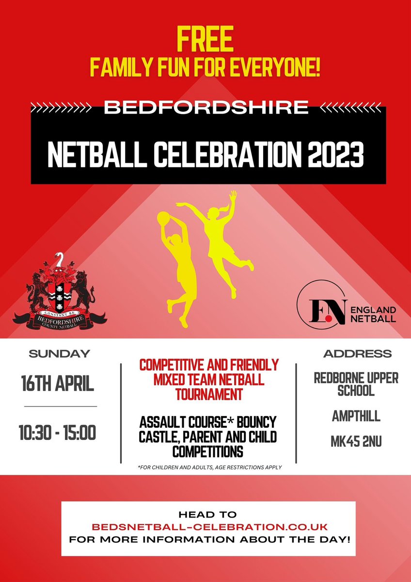 Closing date to enter your team is Weds 12th April... Don't delay booking your team! Both friendly and competitive competitions available. Booking via:  bedsnetball-celebration.co.uk
<a href="/AmpthillRufc/">Ampthill Rugby</a> Fancy entering a team? 😄