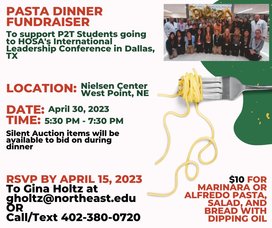 Come support our local P2T students! Congrats to all who will be representing Nebraska at the HOSA International Leadership Conference in Dallas! 🥳