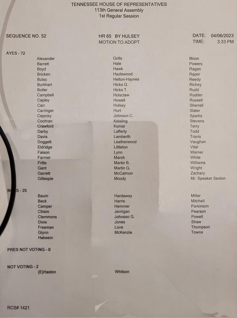 Here's the vote list that expelled <a href="/brotherjones_/">Rep. Justin Jones</a> State Rep. Justin Jones