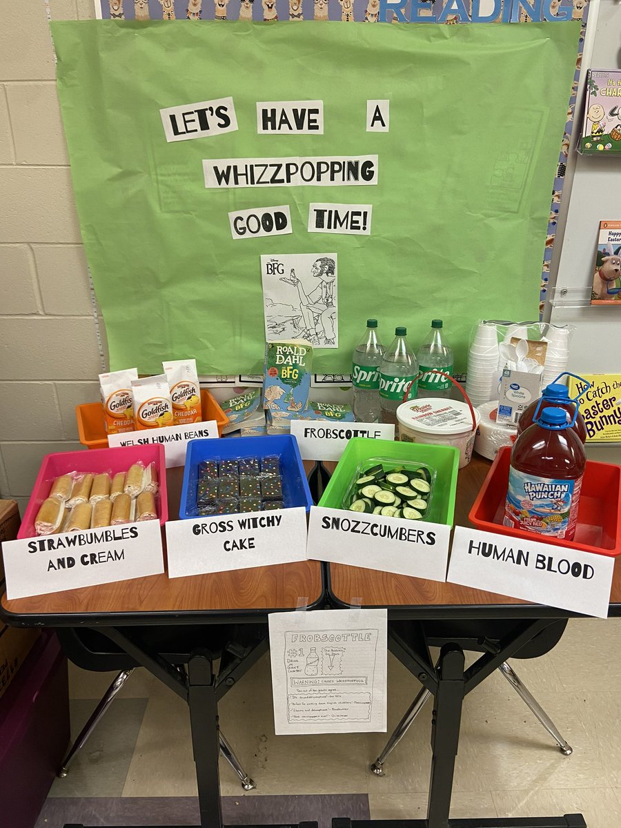 StonebridgeElem's tweet photo. After finishing their novel study of the BFG, Mrs. Grubbs’ class had themed treats and compared the book to the movie. https://t.co/4eUsGt5aT6