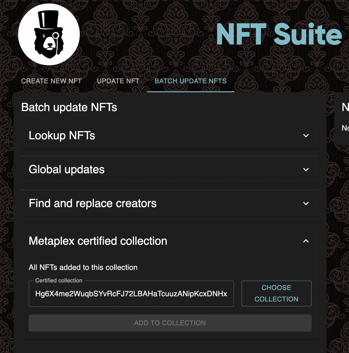 DandiesNFT's tweet photo. Small but important addition to Batch Update in the NFT suite:

Add all NFTs to a @metaplex Certified Collection.

You can now create a collection NFT, and batch update a full collection to use the Metaplex standard in a matter of minutes.

https://t.co/9go6j2A6bg https://t.co/eJHJhJ4z5G