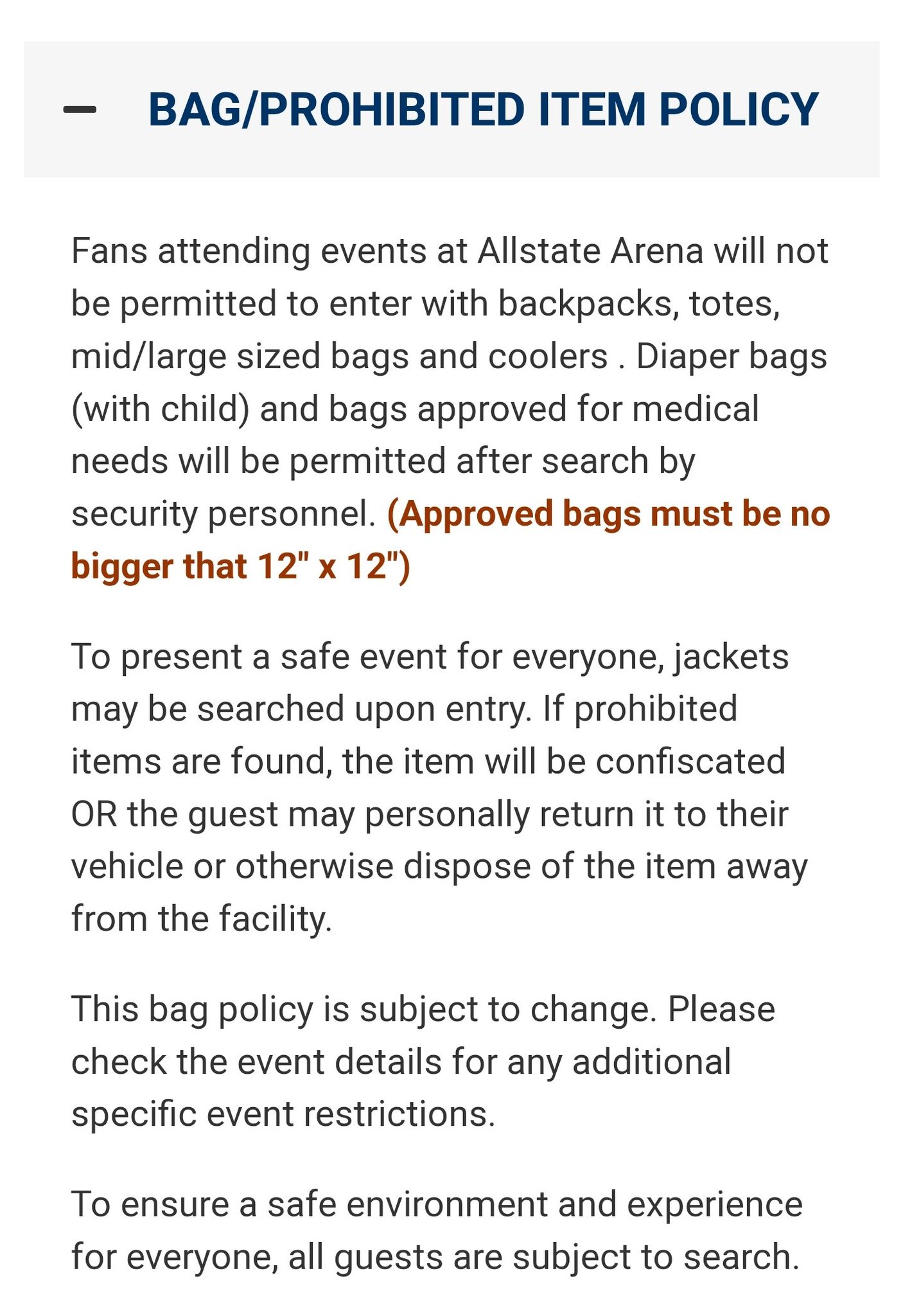 BTS Merchâ· on Twitter "Allstate Arena updated their bag policy