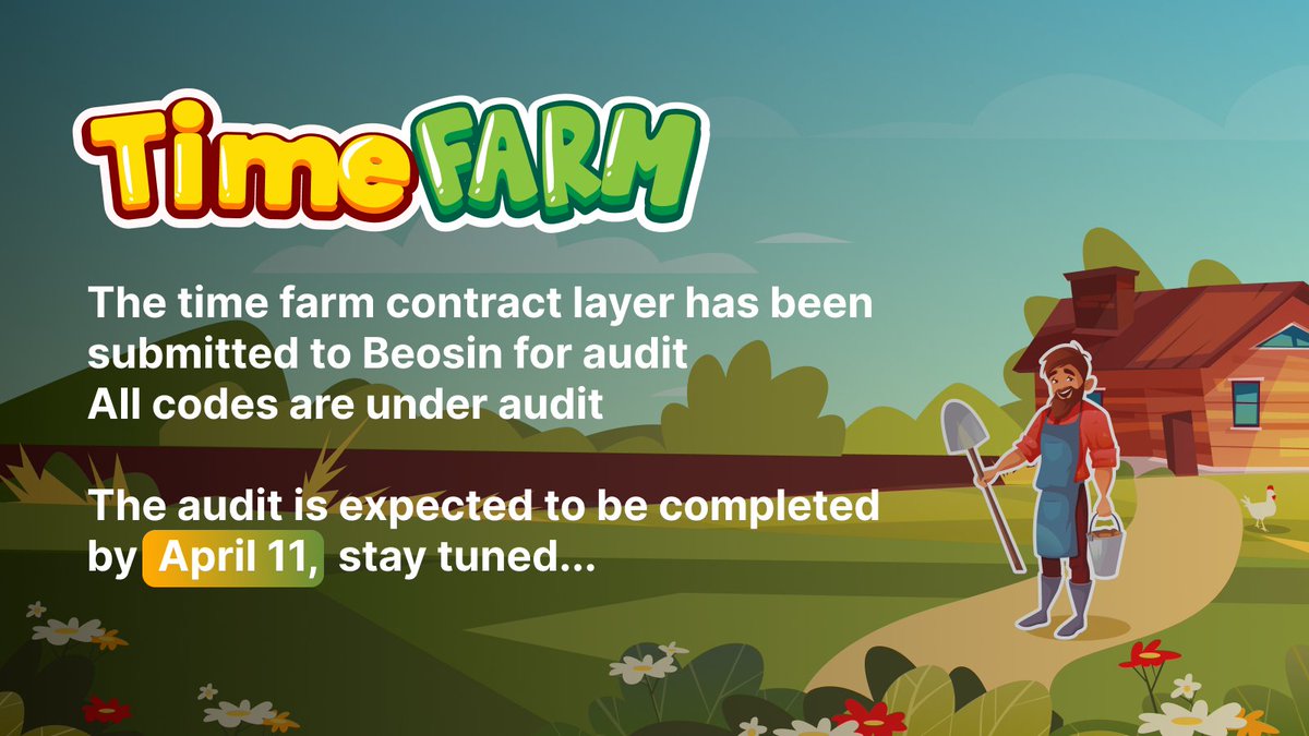 TimeFarmNFT's tweet photo. 🥮The time farm contract layer has been submitted to Beosin for audit
All codes are under audit

⏰The audit is expected to be completed by April 11
stay tuned https://t.co/jCfOl4XYmX