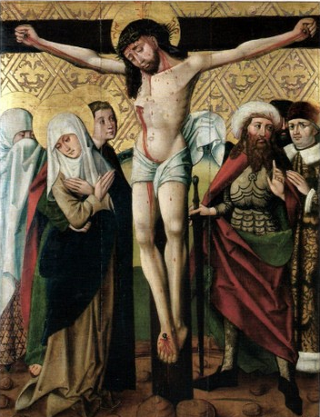 ''Crucifixion' late-gothic painting from 1507-1510, by Mikołaj Czarny from Krakow. Funded by Jakub Szydłowiecki, Odrowąż coat of arms. Altar of the church of St. Zygmunt in Szydłowiec, Poland. ✝️🇵🇱⛪️ Fot. szydlowiecpowiat.pl