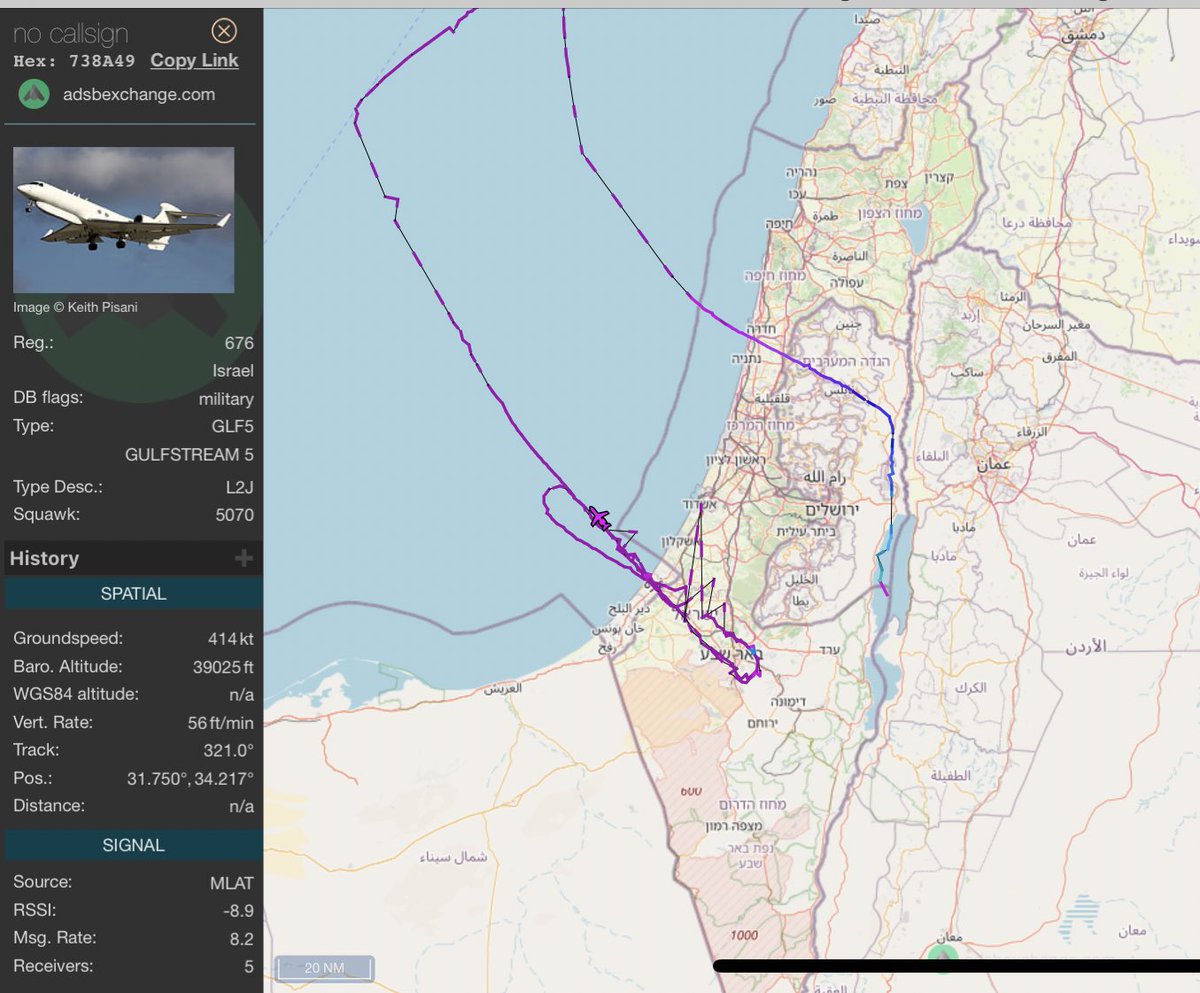 #IAF Gulfstream G-V Nachshon Shavit (#SIGINT) up currently 4:42AM local time

#738A49  reg:676