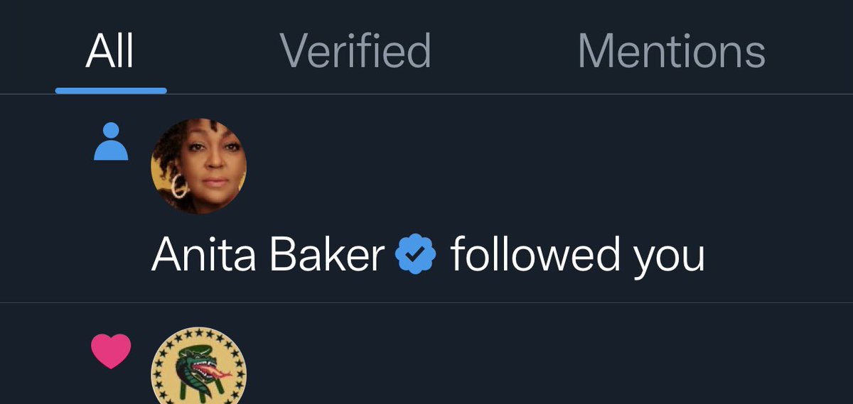When you jump on Twitter and see that the amazing - <a href="/IAMANITABAKER/">Anita Baker</a> followed you back.  Whether it’s really you are or not Anita - it made my night.  Please come back to Bham!  You are the soundtrack of my life.